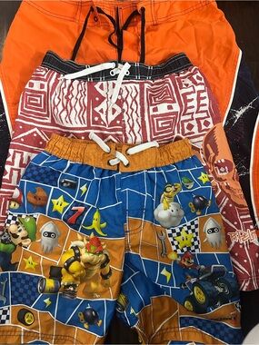 Unlisted Blue and Orange Mario Kart Print Kids Swim Shorts